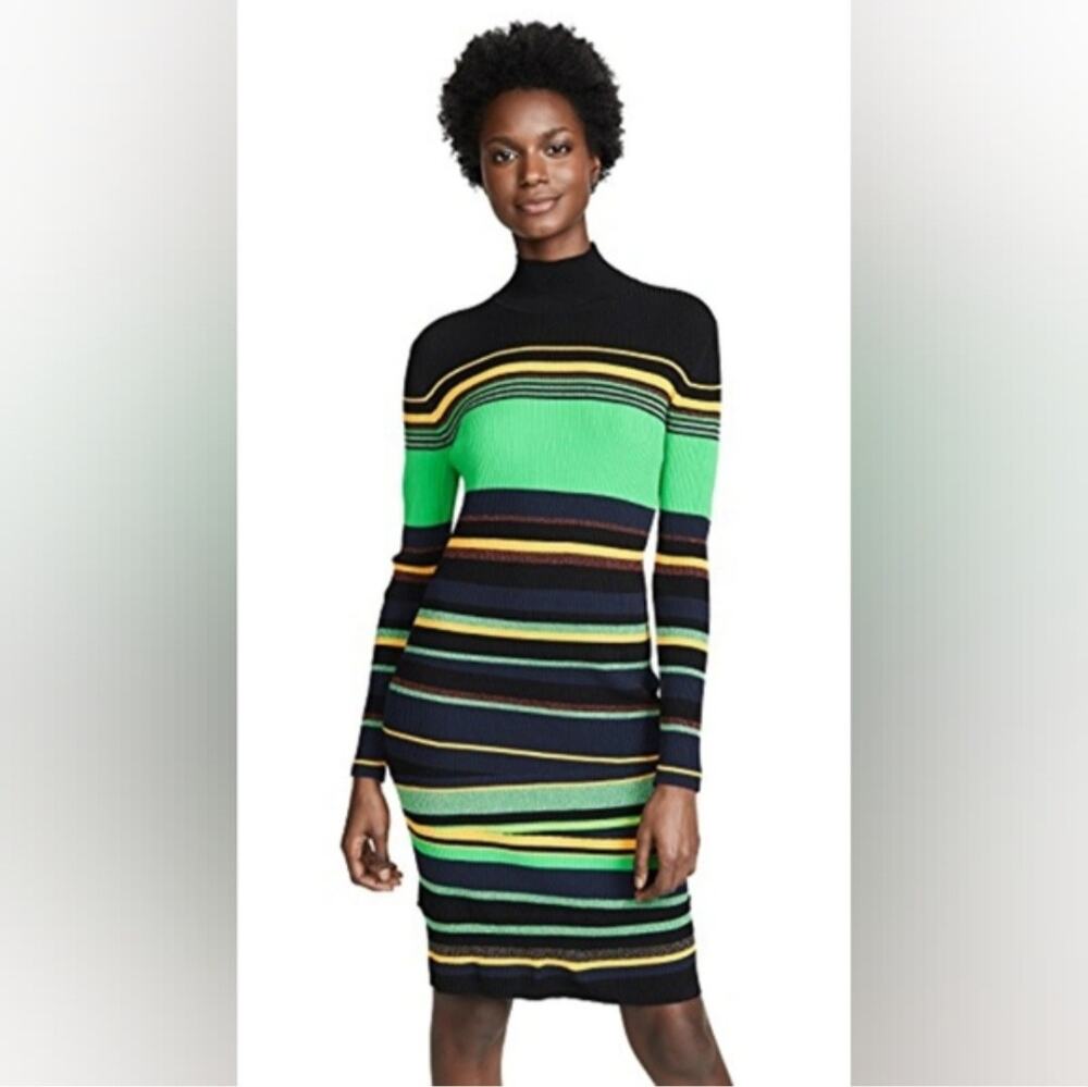 Diane Von Furstenberg Finn Striped Ribbed Knit Long Sleeve Turtleneck Dress sz S